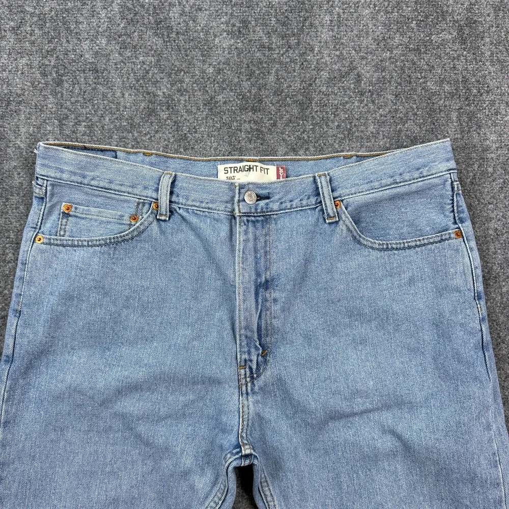 Levis 505 Straight Fit Jeans Mens 40x32 Light Wash Blue Denim Cotton Classic
